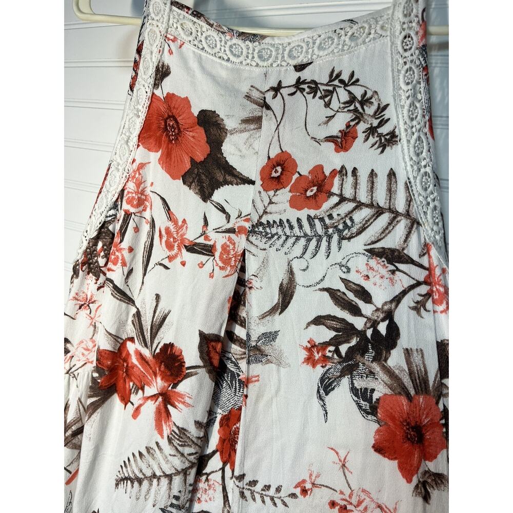 Womens Floral White/Orange Babydoll Maxi Dress S Crochet Cottagecore Hippie Boho - Picture 8 of 13